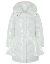 Holographic Frill Padded Coat, Ivory (IVORY), large