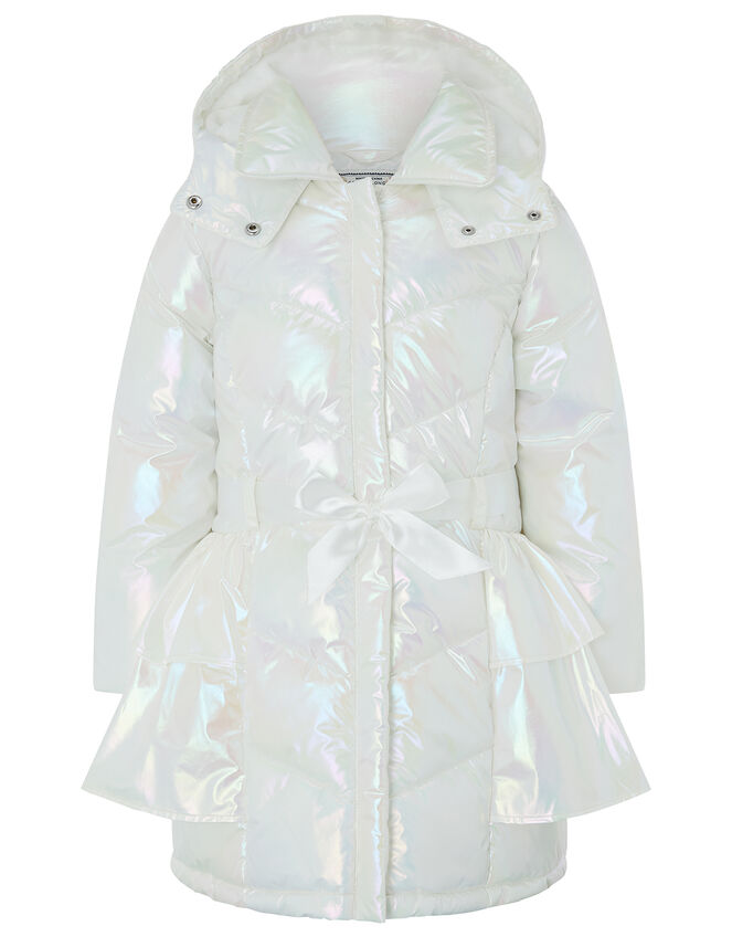 Holographic Frill Padded Coat, Ivory (IVORY), large