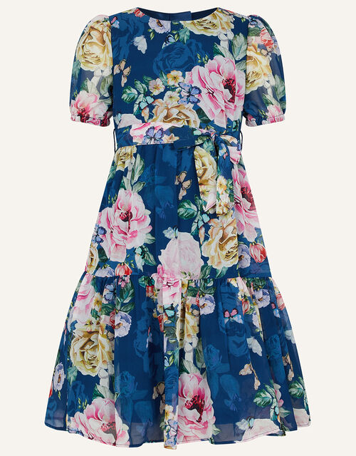 Roseanna Floral Chiffon Dress, Blue (NAVY), large