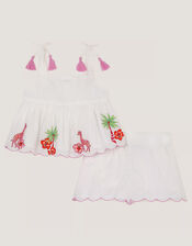 Baby Giraffe Embroidered Top & Shorts Set, Ivory (IVORY), large
