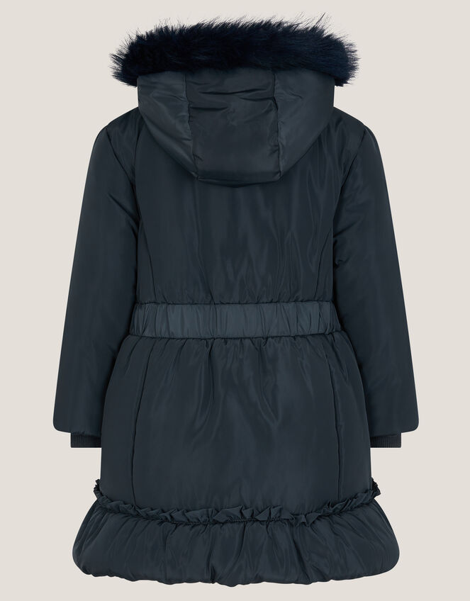 Frill Bow Hooded Coat, Blue (NAVY), large