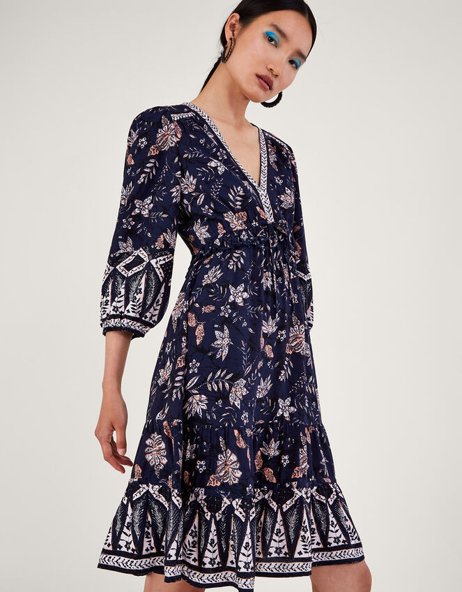 Floral Knee Dress, Blue (NAVY), large