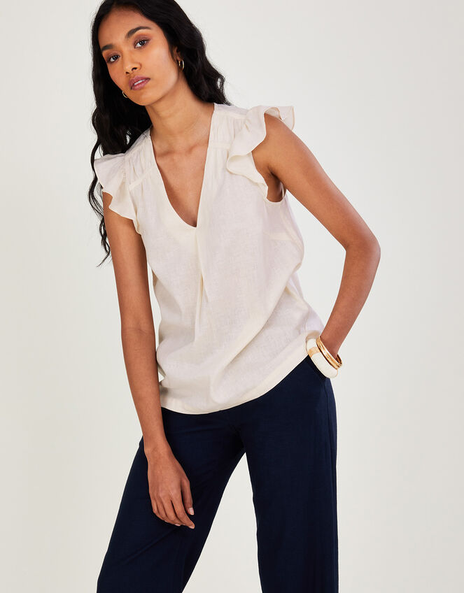 Lucinda Sleeveless Top in Linen Blend , White (WHITE), large