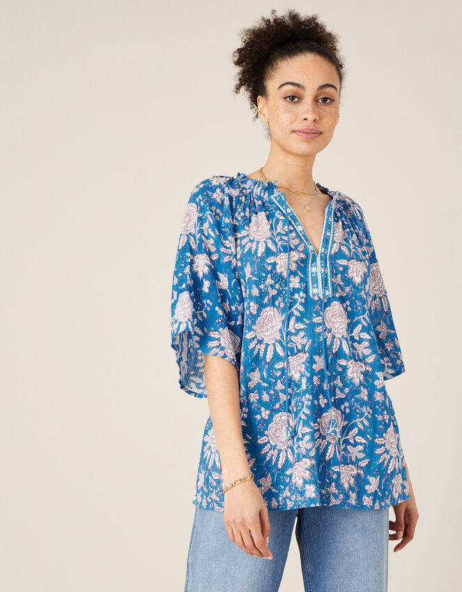 ARTISAN STUDIO Printed Top, Blue (BLUE), large