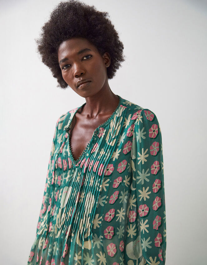 East Charlize Printed Pintuck Blouse, Green (GREEN), large