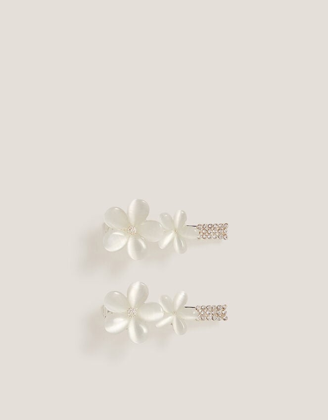 2-Pack Metal Flower Hair Clips, White (WHITE), large