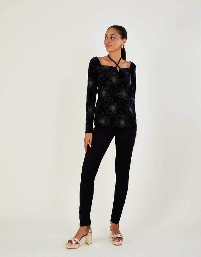 Natasha Nailhead Long Sleeve Top Purple