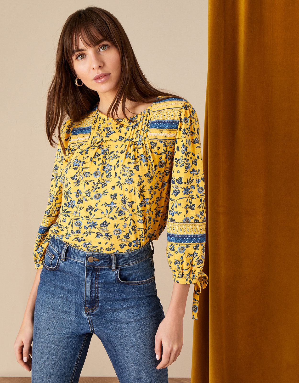 floral yellow blouse