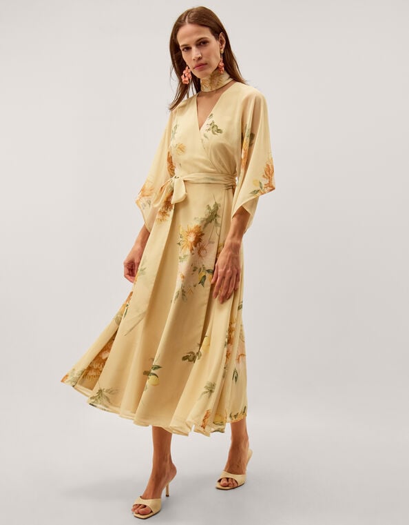 Sukhi Sunflower Midi Wrap Dress, Yellow (YELLOW), large