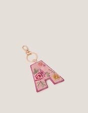Floral Embroidered Initial Keyring, Pink (PINK), large