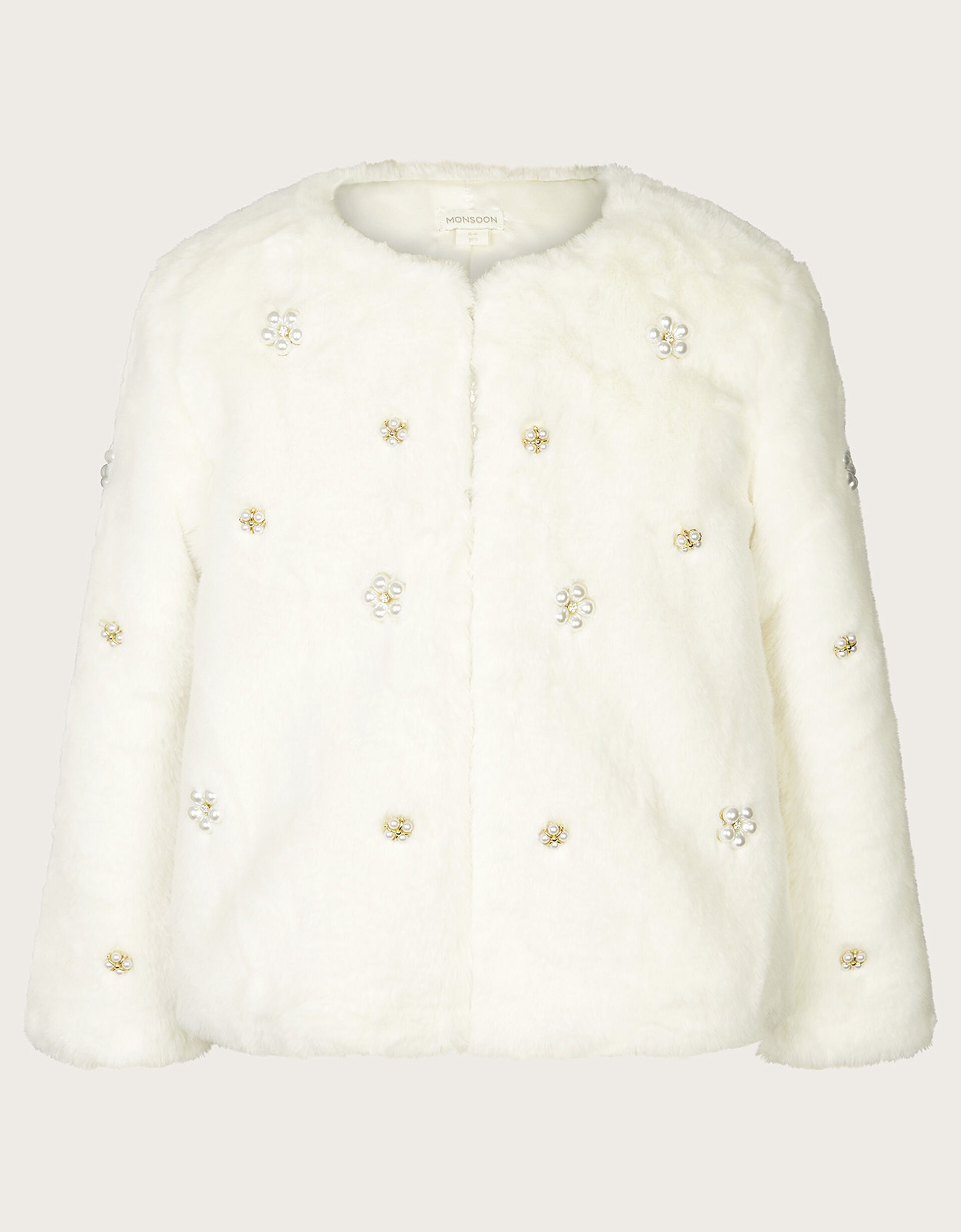 Self Portrait Girls Faux Fur Jacket in Ivory main image 0
