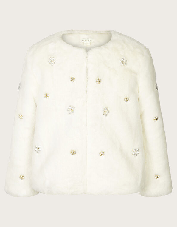 Faux Fur Embellished Jacket, Ivory (IVORY), large