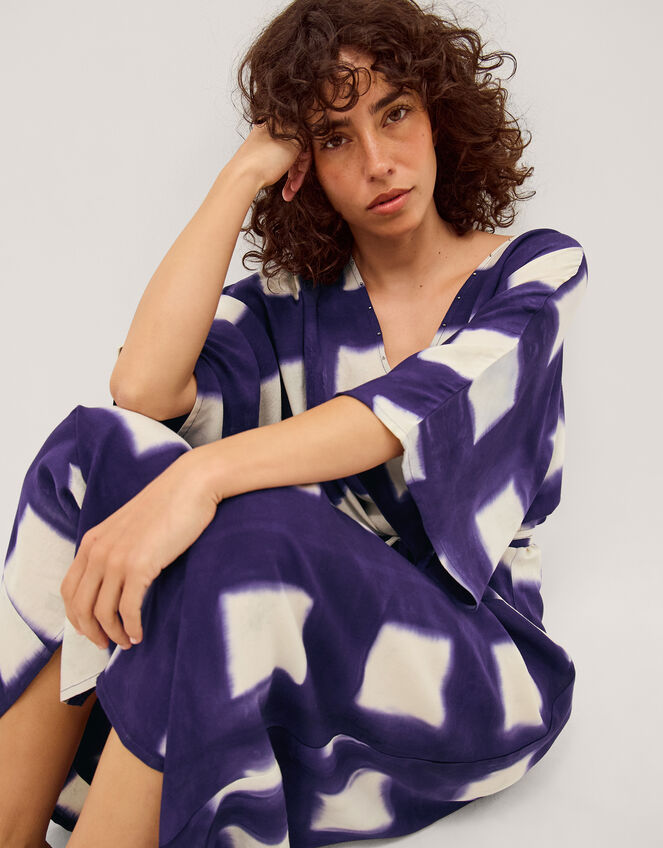 Halia Artisanal Tie-Dye Midi Kaftan, Blue (NAVY), large