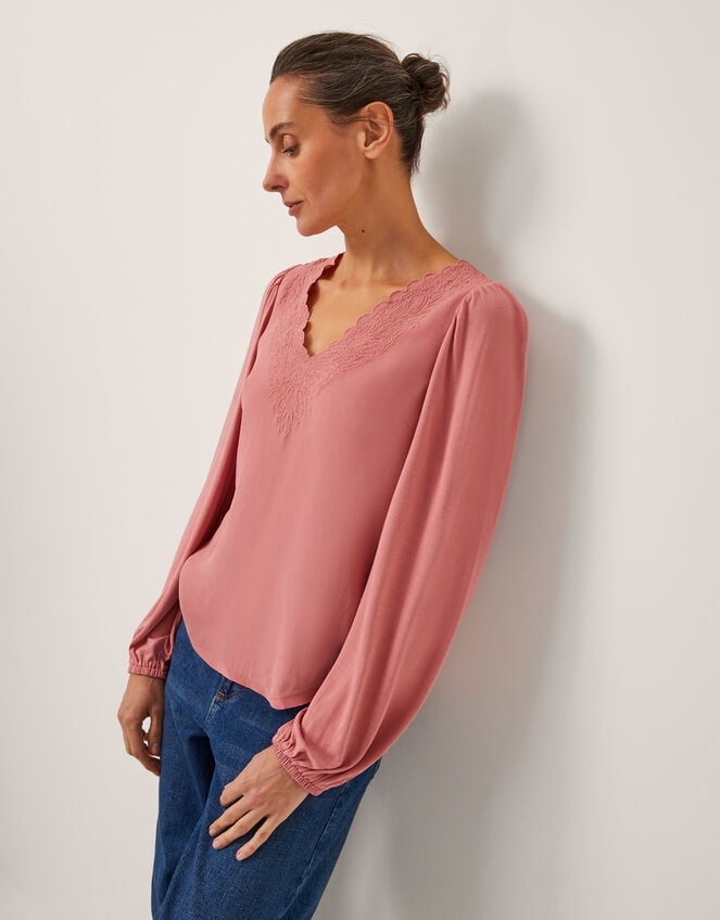 Lisa Embroidered Lace Blouse, Pink (PINK), large