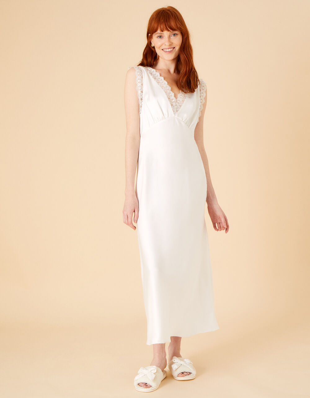 Women Women's Clothing | Bridal Lace Satin Premium Night Dress Ivory - YH30897
