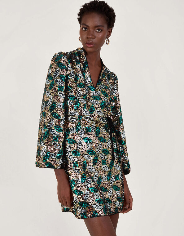 Sasha Sequin Wrap Dress, Gold (GOLD), large
