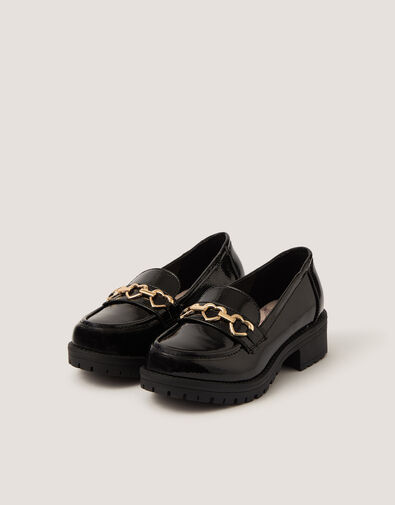 Heart Patent Loafer School Shoes, Black (BLACK), large