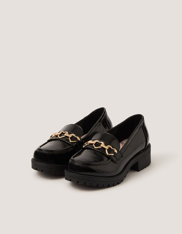 Heart Patent Loafer School Shoes, Black (BLACK), large