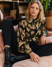 Theodora Metallic Print Blouse, Black (BLACK), large