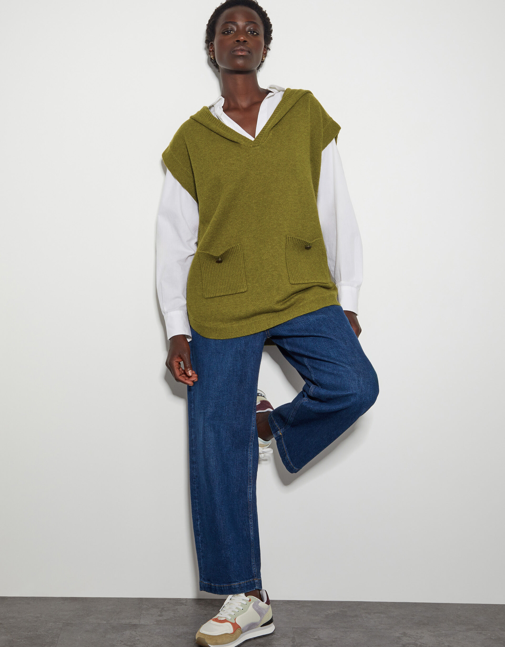 Hooded V Neck Sweater Vest Green Ponchos Monsoon UK