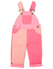 Dotty Dungarees Colour Block Dungarees, Pink (PINK), large