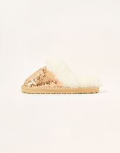 Sequin Fluffy Slippers, Gold (ROSE GOLD), large