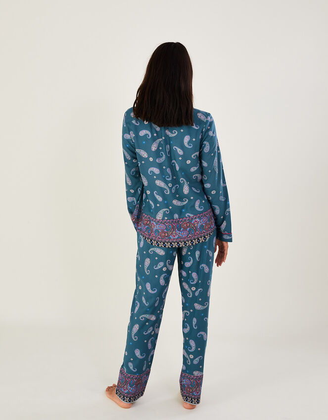 Paisley Print Border Pyjama Set in LENZING™ ECOVERO™ , Teal (TEAL), large