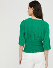 Janet Shirred Jacquard Top, Green (GREEN), large