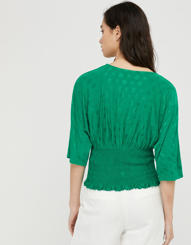 Janet Shirred Jacquard Top, Green (GREEN), large