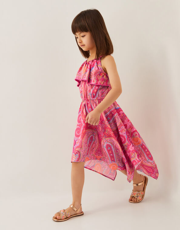 Paisley Hanky Hem Midi Dress, Orange (ORANGE), large