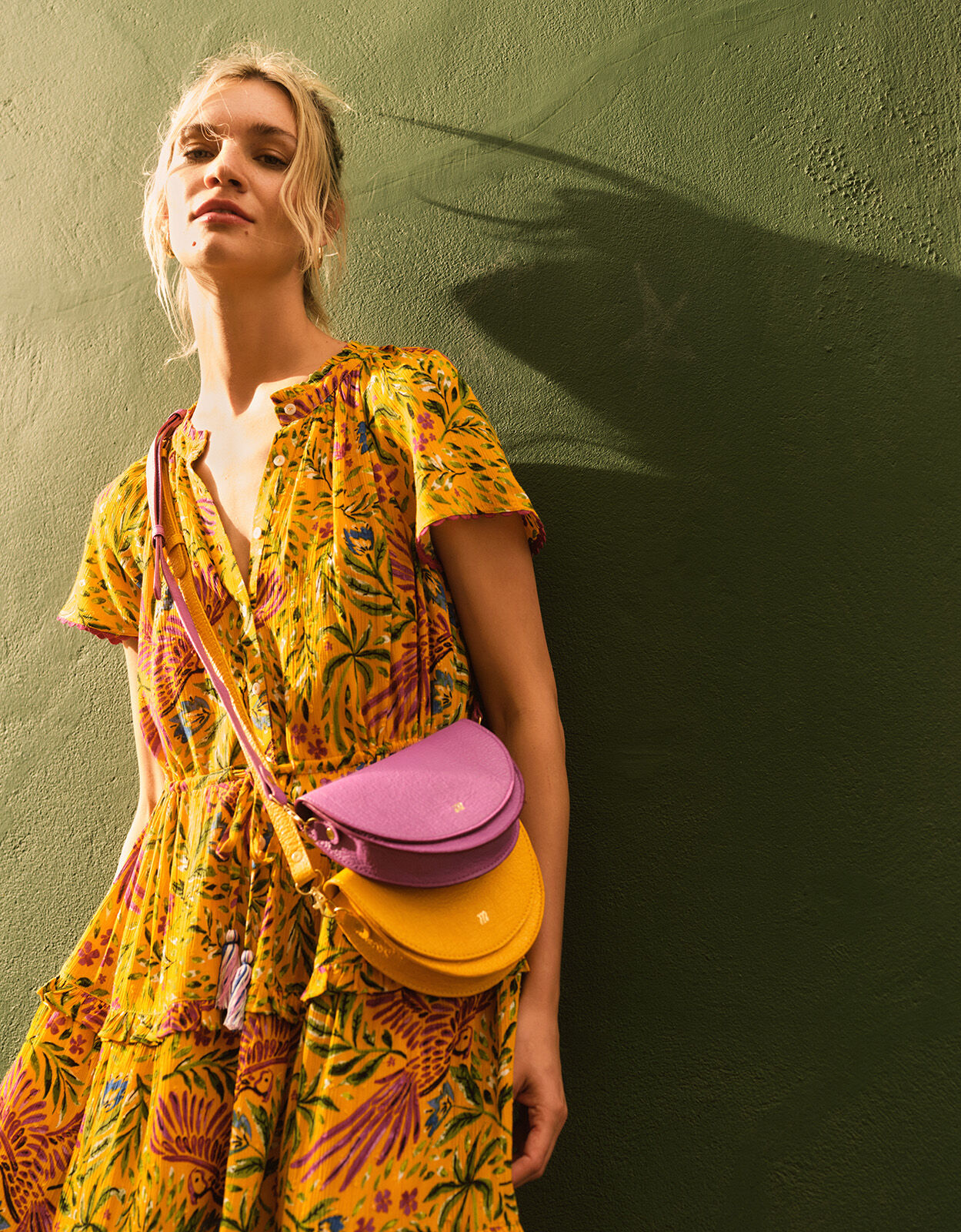 Floral and Palm Print Dress in LENZING ECOVERO Yellow Day