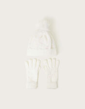 Lizzie Sequin Hat and Gloves Set, Ivory (IVORY), large