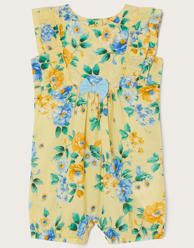 Newborn Floral Print Romper, Yellow (YELLOW), large