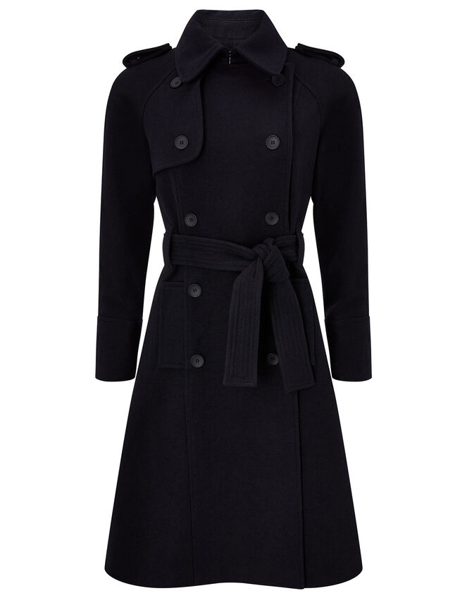 Double-Breasted Trench Coat in Wool Blend, Blue (NAVY), large