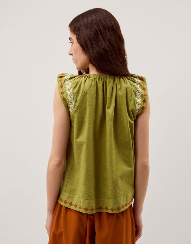 Greta Floral Embroidered Top Green