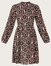 Eliza Ikat Print Short Dress, Black (BLACK), large