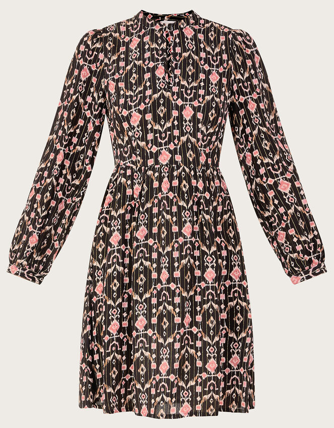 Eliza Ikat Print Short Dress, Black (BLACK), large
