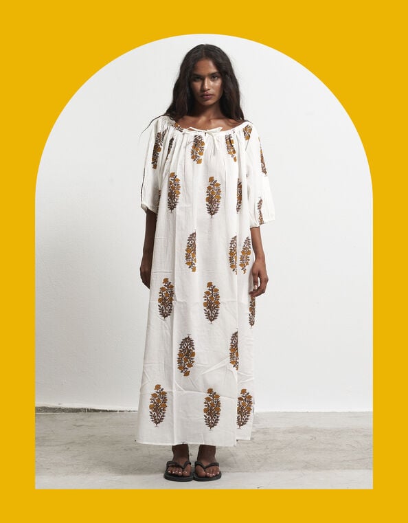 Par & Escala Justina Floral Block Print Maxi Dress, Yellow (YELLOW), large