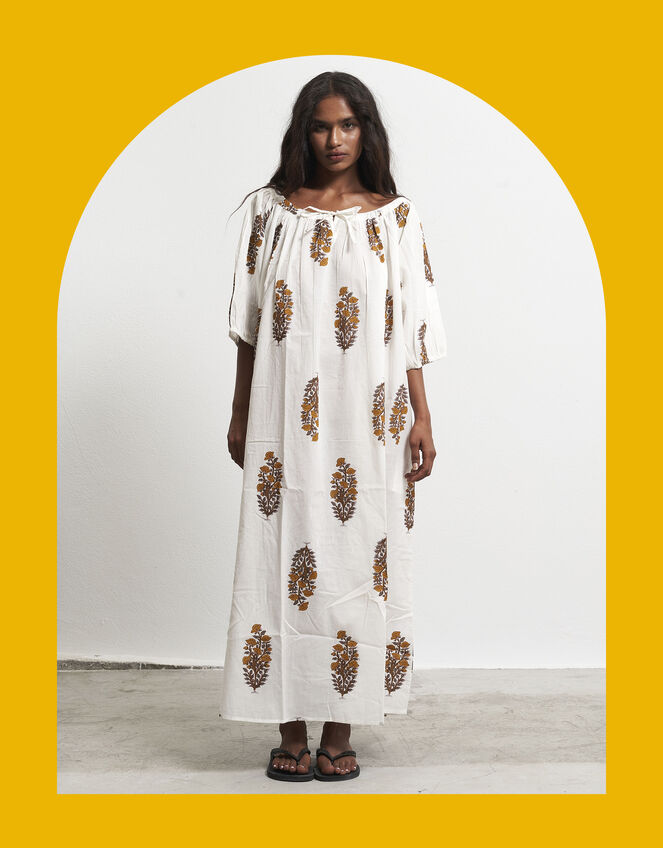 Par & Escala Justina Floral Block Print Maxi Dress, Yellow (YELLOW), large