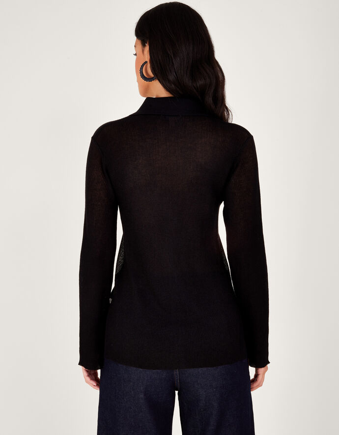 Collared Sheer Cardigan Black Cardigans Monsoon UK.