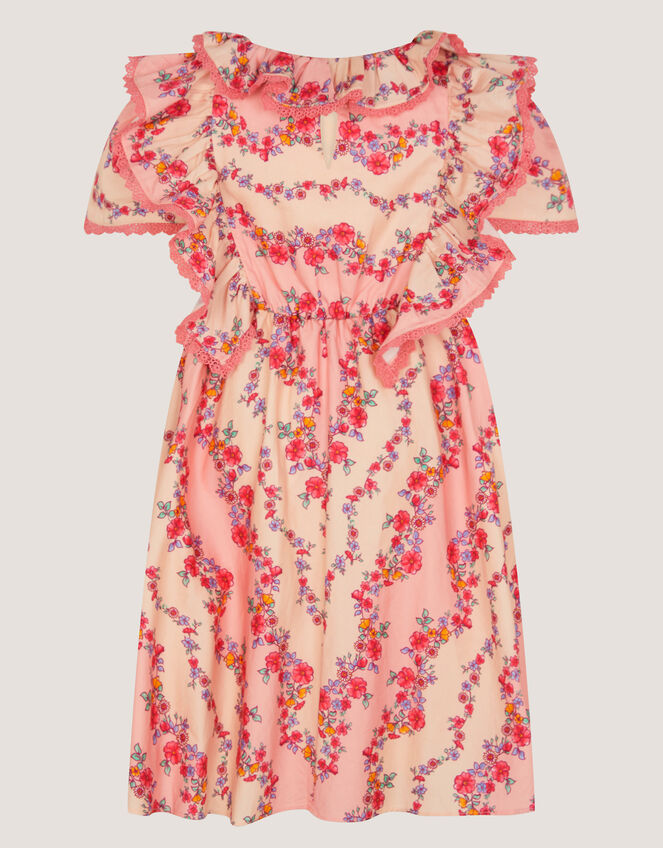 Floral Lace Trim Frill Dress, Pink (PINK), large