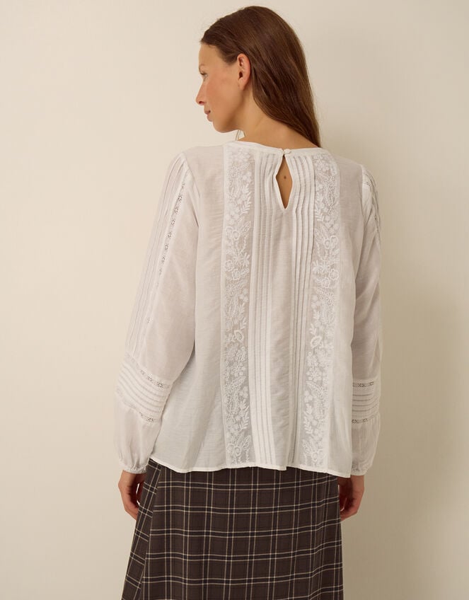 Vita Floral Embroidered Pintuck Top, White (WHITE), large