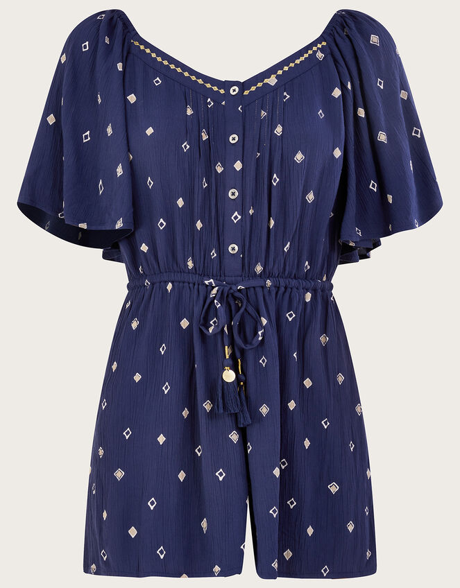 Motif Print Romper in LENZING™ ECOVERO™, Blue (NAVY), large
