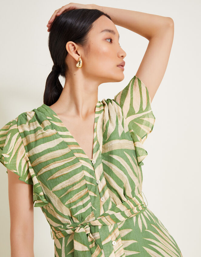 Parmella Print Ruffle Dress, Green (GREEN), large