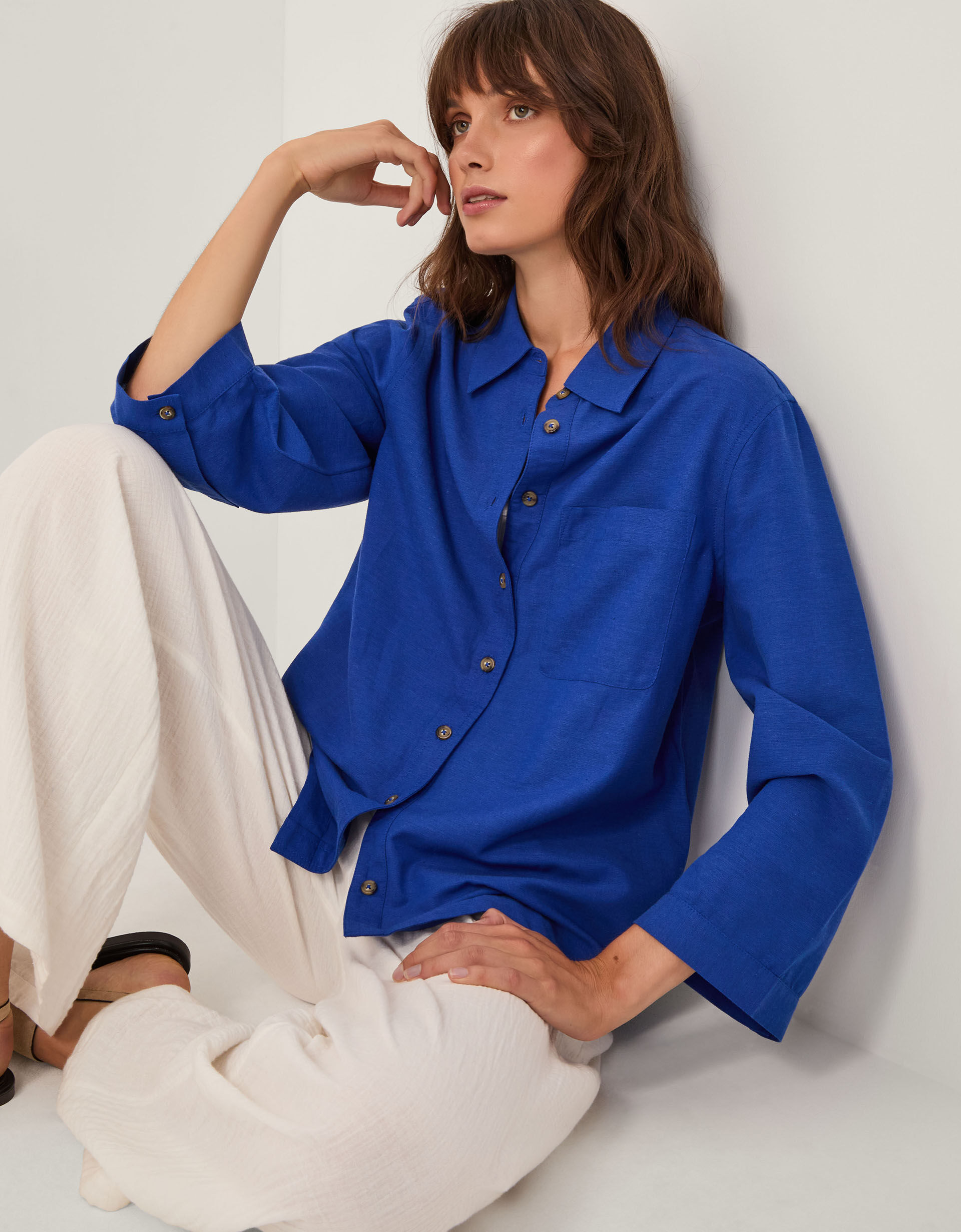 Thea Linen Blend Shirt Blue