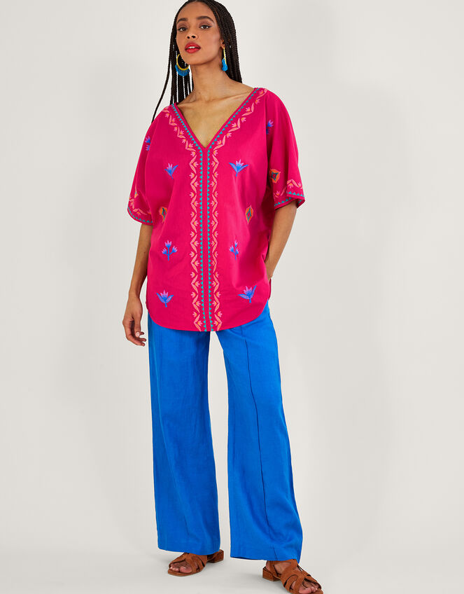 Drop Sleeve Embroidered Top, Pink (PINK), large