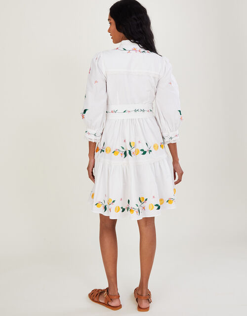 Lyla Embroidered Lemon Short Dress, Ivory (IVORY), large