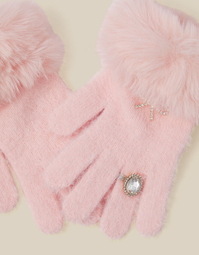 Glam Faux Fur Cuff Gloves, Pink (PINK), large