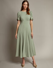 Belle Bow Sleeve Midi Dress, Green (SAGE), large