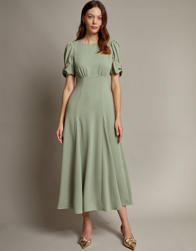 Belle Bow Sleeve Midi Dress, Green (SAGE), large